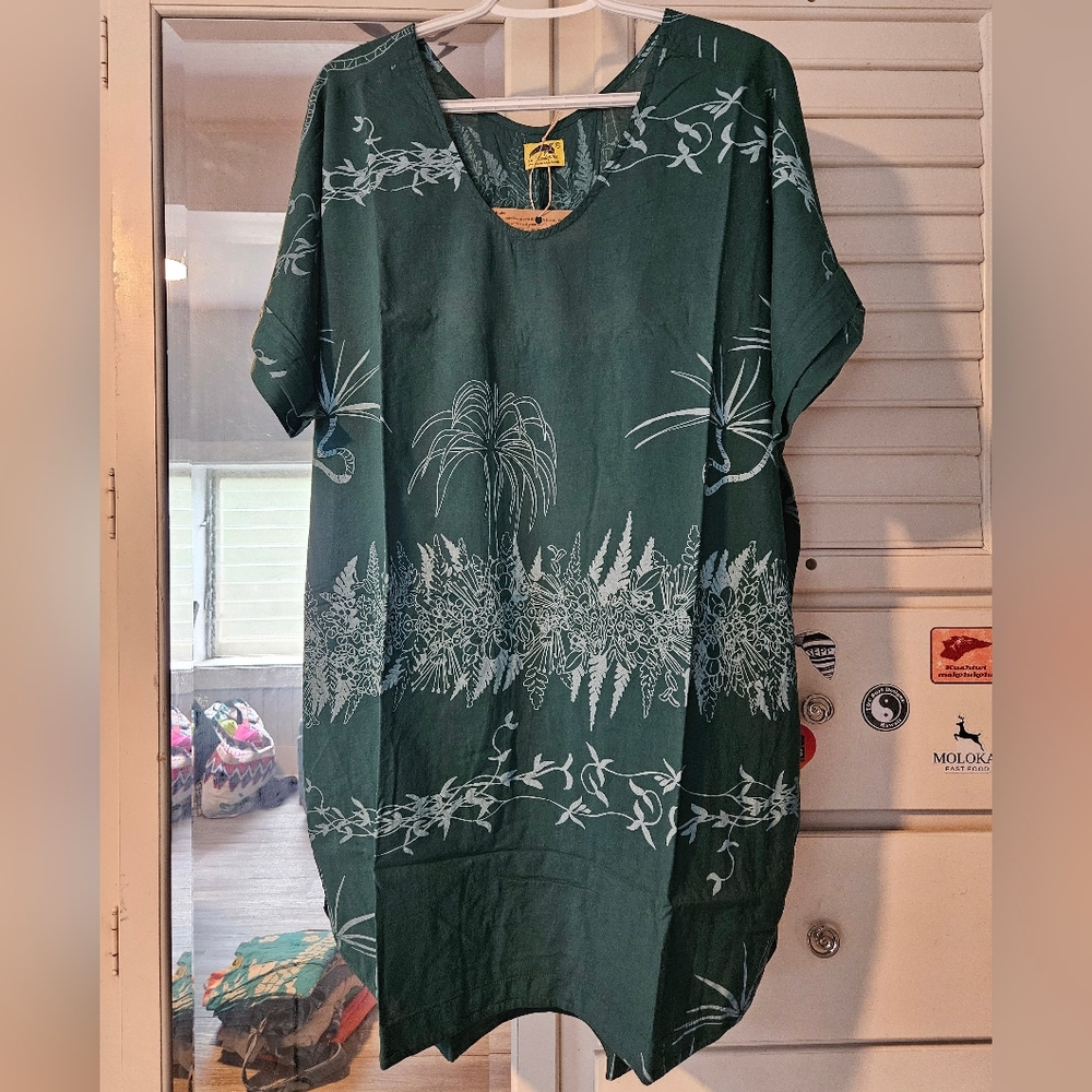 KEALOPIKO KIMONO DRESS - SIZE XL - KUAHU PRINT - DARK TEAL COLOR
